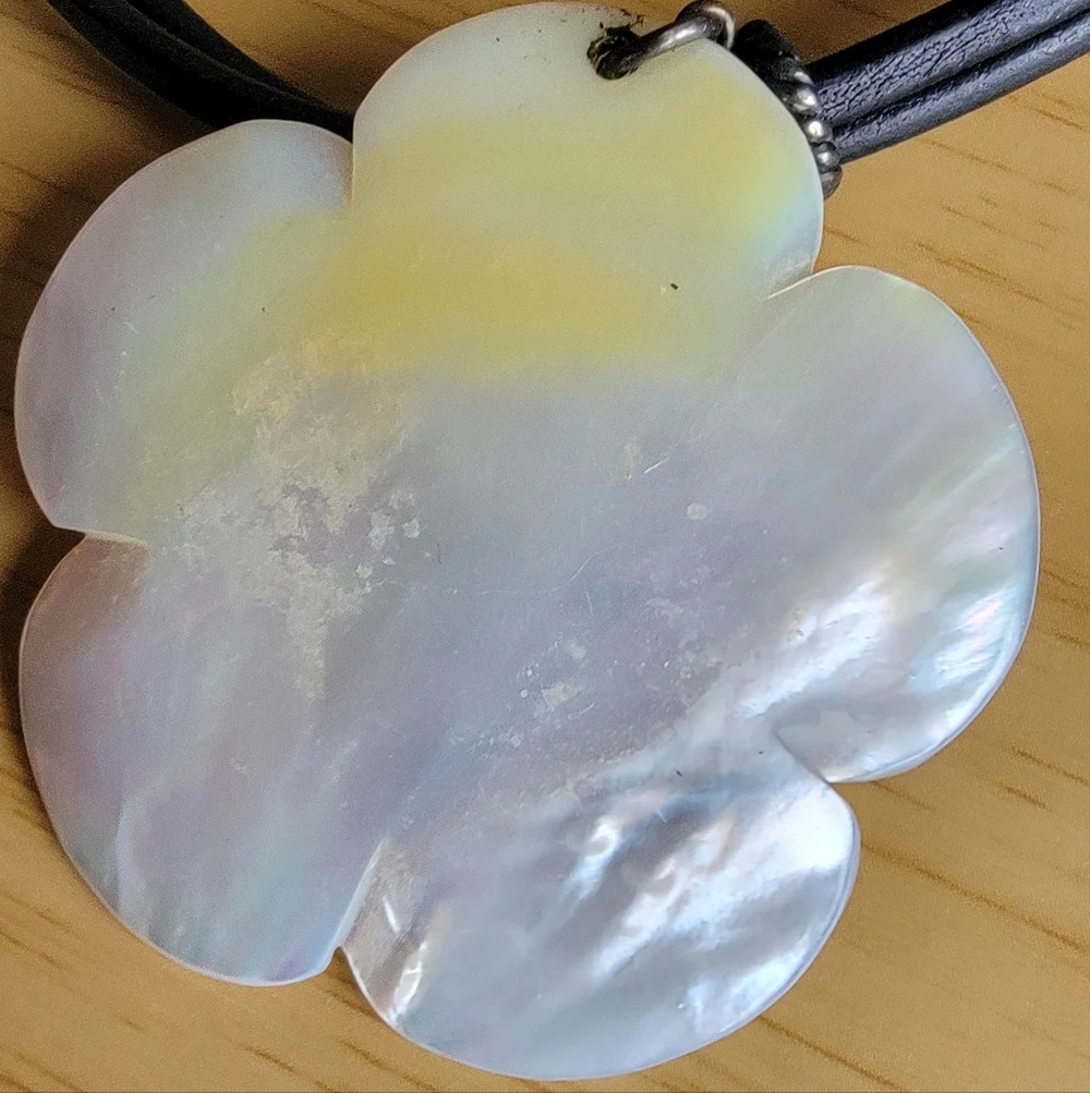 Mother Of Pearl Floral Choker Necklace 925 Vintage. - Picture 3 of 7